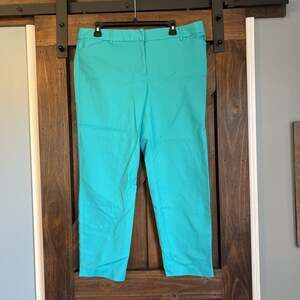 Liz Claiborne Emma Womens Pants 8 Blue Cotton Poplin Tapered Slim Mid Rise 32x25